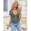 Zeagoo Sexy Tops for Women Deep V Neck Shirts Summer Tops Low Cut Tshirts(Mz779 Boho)