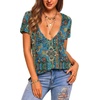 Zeagoo Sexy Tops for Women Deep V Neck Shirts Summer Tops Low Cut Tshirts(Mz779 Boho)