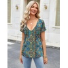 Zeagoo Sexy Tops for Women Deep V Neck Shirts Summer Tops Low Cut Tshirts(Mz779 Boho)