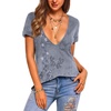 Zeagoo Sexy Tops for Women Deep V Neck Shirts Summer Tops Low Cut Tshirts(Mz913 Grey Boho)
