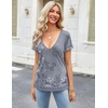 Zeagoo Sexy Tops for Women Deep V Neck Shirts Summer Tops Low Cut Tshirts(Mz913 Grey Boho)