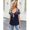 Zeagoo Sexy Tops for Women Deep V Neck Shirts Summer Tops Low Cut Tshirts(Sf103 Boho)