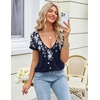 Zeagoo Sexy Tops for Women Deep V Neck Shirts Summer Tops Low Cut Tshirts(Sf103 Boho)