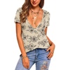 Zeagoo Sexy Tops for Women Deep V Neck Shirts Summer Tops Low Cut Tshirts(Sp31 Floral)