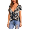 Zeagoo Sexy Tops for Women Deep V Neck Shirts Summer Tops Low Cut Tshirts(Zr220 Printed Graphic)
