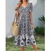 Zeagoo Summer Casual Dress for Womens Floral Midi Sundress with Pockets(Black Floral)