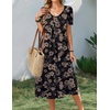 Zeagoo Summer Casual Dress for Womens Floral Midi Sundress with Pockets(Black Floral Print)