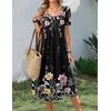 Zeagoo Summer Casual Dress for Womens Floral Midi Sundress with Pockets(Black Floral-1)