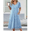 Zeagoo Summer Casual Dress for Womens Floral Midi Sundress with Pockets(Blue Floral)