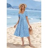 Zeagoo Summer Casual Dress for Womens Floral Midi Sundress with Pockets(Blue Floral)