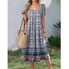 Zeagoo Summer Casual Dress for Womens Floral Midi Sundress with Pockets(Blue Floral-printed)
