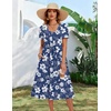 Zeagoo Summer Casual Dress for Womens Floral Midi Sundress with Pockets(Blue White Floral)