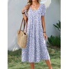 Zeagoo Summer Casual Dress for Womens Floral Midi Sundress with Pockets(Blue-printed)