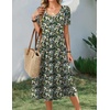 Zeagoo Summer Casual Dress for Womens Floral Midi Sundress with Pockets(Green Floral)