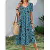 Zeagoo Summer Casual Dress for Womens Floral Midi Sundress with Pockets(Leaf-printed)