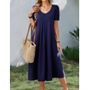 Zeagoo Summer Casual Dress for Womens Floral Midi Sundress with Pockets(Navy Blue)