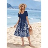 Zeagoo Summer Casual Dress for Womens Floral Midi Sundress with Pockets(Navy Floral)