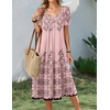 Zeagoo Summer Casual Dress for Womens Floral Midi Sundress with Pockets(Pink Print-1)