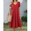 Zeagoo Summer Casual Dress for Womens Floral Midi Sundress with Pockets(Red)
