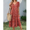 Zeagoo Summer Casual Dress for Womens Floral Midi Sundress with Pockets(Red Printed)