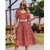 Zeagoo Summer Casual Dress for Womens Floral Midi Sundress with Pockets(Red Printed)