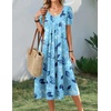 Zeagoo Summer Casual Dress for Womens Floral Midi Sundress with Pockets(Sky Blue)