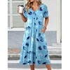 Zeagoo Summer Casual Dress for Womens Floral Midi Sundress with Pockets(Sky Blue)