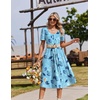 Zeagoo Summer Casual Dress for Womens Floral Midi Sundress with Pockets(Sky Blue)