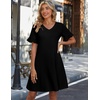 Zeagoo Summer Casual Dresses for Women A Line Sun Dress Ruffle Short Sleeve V Neck Floral Tshirt Dress with Pockets(Black)