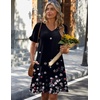 Zeagoo Summer Casual Dresses for Women A Line Sun Dress Ruffle Short Sleeve V Neck Floral Tshirt Dress with Pockets(Black Floral-printed)