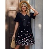 Zeagoo Summer Casual Dresses for Women A Line Sun Dress Ruffle Short Sleeve V Neck Floral Tshirt Dress with Pockets(Black Floral-printed)