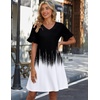 Zeagoo Summer Casual Dresses for Women A Line Sun Dress Ruffle Short Sleeve V Neck Floral Tshirt Dress with Pockets(Black White Printed)