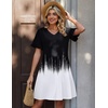 Zeagoo Summer Casual Dresses for Women A Line Sun Dress Ruffle Short Sleeve V Neck Floral Tshirt Dress with Pockets(Black White Printed)