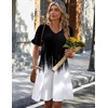 Zeagoo Summer Casual Dresses for Women A Line Sun Dress Ruffle Short Sleeve V Neck Floral Tshirt Dress with Pockets(Black White Printed)
