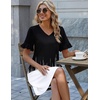 Zeagoo Summer Casual Dresses for Women A Line Sun Dress Ruffle Short Sleeve V Neck Floral Tshirt Dress with Pockets(Black White Printed)