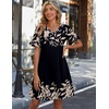 Zeagoo Summer Casual Dresses for Women A Line Sun Dress Ruffle Short Sleeve V Neck Floral Tshirt Dress with Pockets(Black-printed)