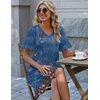 Zeagoo Summer Casual Dresses for Women A Line Sun Dress Ruffle Short Sleeve V Neck Floral Tshirt Dress with Pockets(Blue Floral-printed)