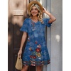 Zeagoo Summer Casual Dresses for Women A Line Sun Dress Ruffle Short Sleeve V Neck Floral Tshirt Dress with Pockets(Blue Floral-printed)