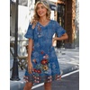 Zeagoo Summer Casual Dresses for Women A Line Sun Dress Ruffle Short Sleeve V Neck Floral Tshirt Dress with Pockets(Blue Floral-printed)