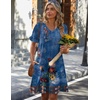 Zeagoo Summer Casual Dresses for Women A Line Sun Dress Ruffle Short Sleeve V Neck Floral Tshirt Dress with Pockets(Blue Floral-printed)