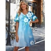 Zeagoo Summer Casual Dresses for Women A Line Sun Dress Ruffle Short Sleeve V Neck Floral Tshirt Dress with Pockets(Blue White Floral)