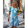 Zeagoo Summer Casual Dresses for Women A Line Sun Dress Ruffle Short Sleeve V Neck Floral Tshirt Dress with Pockets(Blue White Floral)