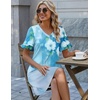 Zeagoo Summer Casual Dresses for Women A Line Sun Dress Ruffle Short Sleeve V Neck Floral Tshirt Dress with Pockets(Blue White Floral)