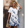Zeagoo Summer Casual Dresses for Women A Line Sun Dress Ruffle Short Sleeve V Neck Floral Tshirt Dress with Pockets(Blue White-print)