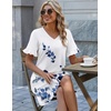 Zeagoo Summer Casual Dresses for Women A Line Sun Dress Ruffle Short Sleeve V Neck Floral Tshirt Dress with Pockets(Blue White-print)