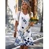 Zeagoo Summer Casual Dresses for Women A Line Sun Dress Ruffle Short Sleeve V Neck Floral Tshirt Dress with Pockets(Blue White-print)