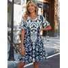 Zeagoo Summer Casual Dresses for Women A Line Sun Dress Ruffle Short Sleeve V Neck Floral Tshirt Dress with Pockets(Boho-printed)