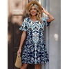 Zeagoo Summer Casual Dresses for Women A Line Sun Dress Ruffle Short Sleeve V Neck Floral Tshirt Dress with Pockets(Boho-printed)