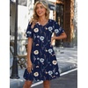 Zeagoo Summer Casual Dresses for Women A Line Sun Dress Ruffle Short Sleeve V Neck Floral Tshirt Dress with Pockets(Dark Blue Floral)