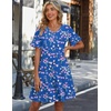 Zeagoo Summer Casual Dresses for Women A Line Sun Dress Ruffle Short Sleeve V Neck Floral Tshirt Dress with Pockets(Floral Print)